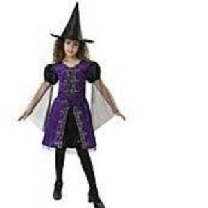 Witch Halloween Costume 12/14 Sassy Purple Black Dress & Hat 2 Pc Girls